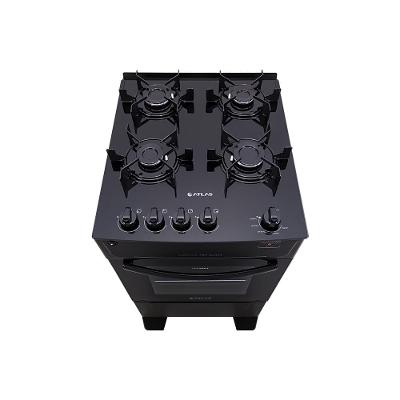 Fogão De Piso Atlas Monaco Top Glass 4 Bocas Mesa De Vidro Forno 50 Litros Preto Bivolt
