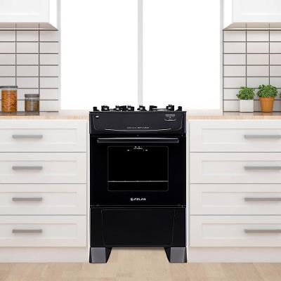 Fogão De Piso Atlas Monaco Top Glass 4 Bocas Mesa De Vidro Forno 50 Litros Preto Bivolt