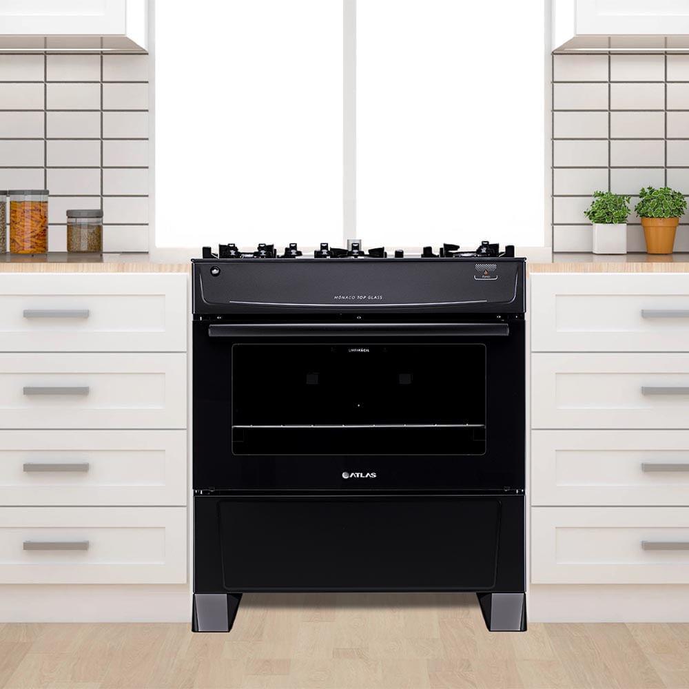 Fogão De Piso Atlas Monaco Top Glass 5 Bocas Mesa De Vidro Forno 86,5 Litros Preto Bivolt - 10