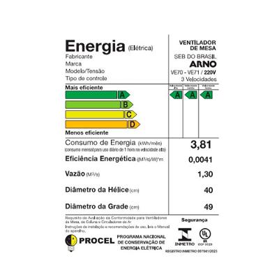 Ventilador de Mesa Arno 40Cm VE70 X-Treme 7 Preto e Azul Escuro 220V