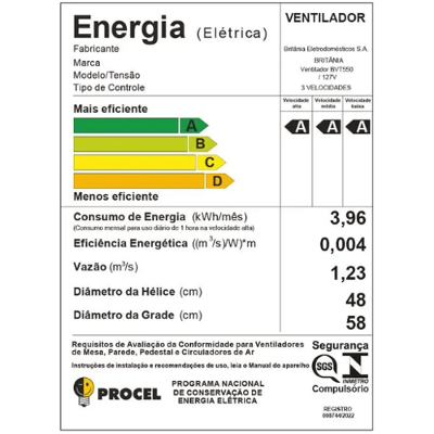 Ventilador de Coluna Britânia 48cm BVT550 Maxx Force Turbo Preto 127v