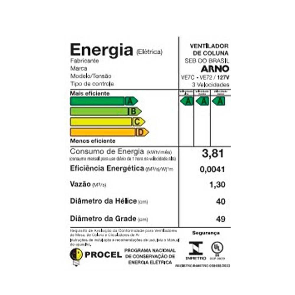 Ventilador de Coluna Arno 40cm X-Treme 7 VE7C Preto e Azul Escuro 127v - 9