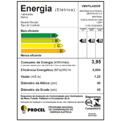 Ventilador 2 em 1 Mesa/Parede Britânia 40cm BVT400 Maxx Force Turbo Preto 220V