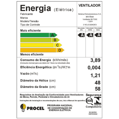 Ventilador de Coluna Britânia 48cm BVT550 Maxx Force Turbo Preto 220V