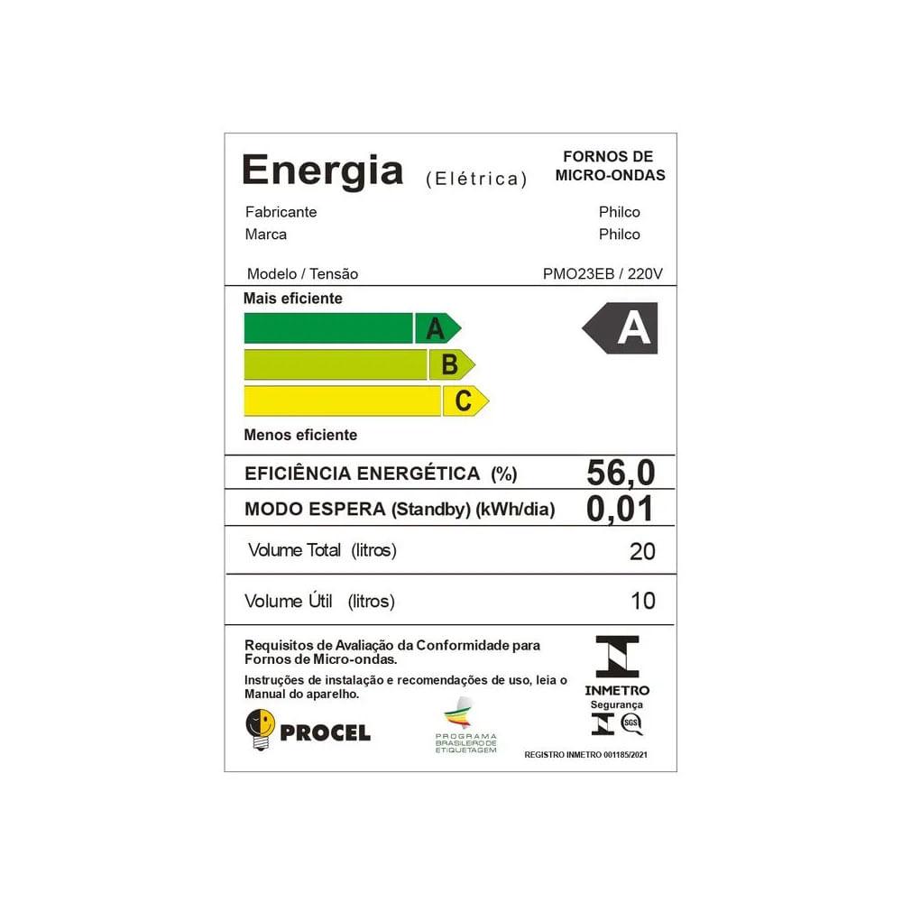 Micro-Ondas 20 Litros Philco PMO23B Branco 220v - 5