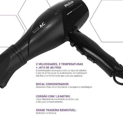 Secador de Cabelos Philco 2000w Motor Profissional PSC3050 Preto 220V