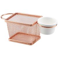 Mini Cesta Retangular Dynasty em Aço Inox com Molheira - Rosé - 1