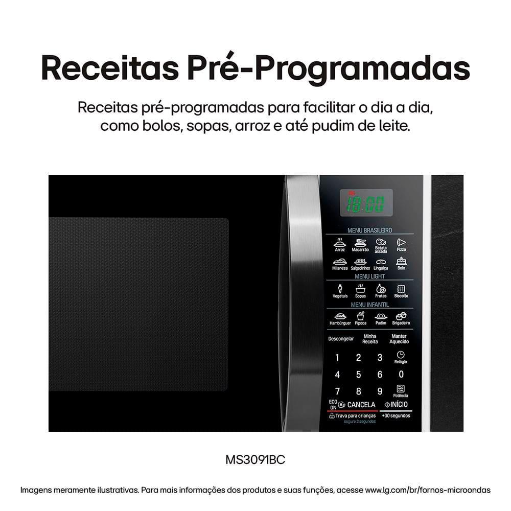 Forno de Micro-ondas LG 30 Litros MS3091 com Função Limpa Fácil e Descongelamento Uniforme - Preto e Branco - 6