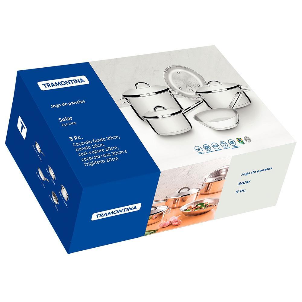 Conjunto de Panelas 5 Peças Tramontina Solar em Aço Inox com Fundo Triplo e Tampas com Saída de Vapor - 7