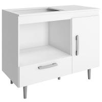 Balcão para Cooktop 4 Bocas Poliman Alecrim com Nicho para Micro-ondas, 1 Porta, 1 Gaveta e 1 Prateleira - Branco - 2