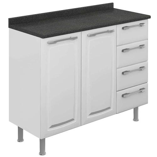 Bancada Itatiaia Diamante 2 Portas de Bater 4 Gavetas 1 Prateleira Interna com Tampo Aço - 105cm de Largura