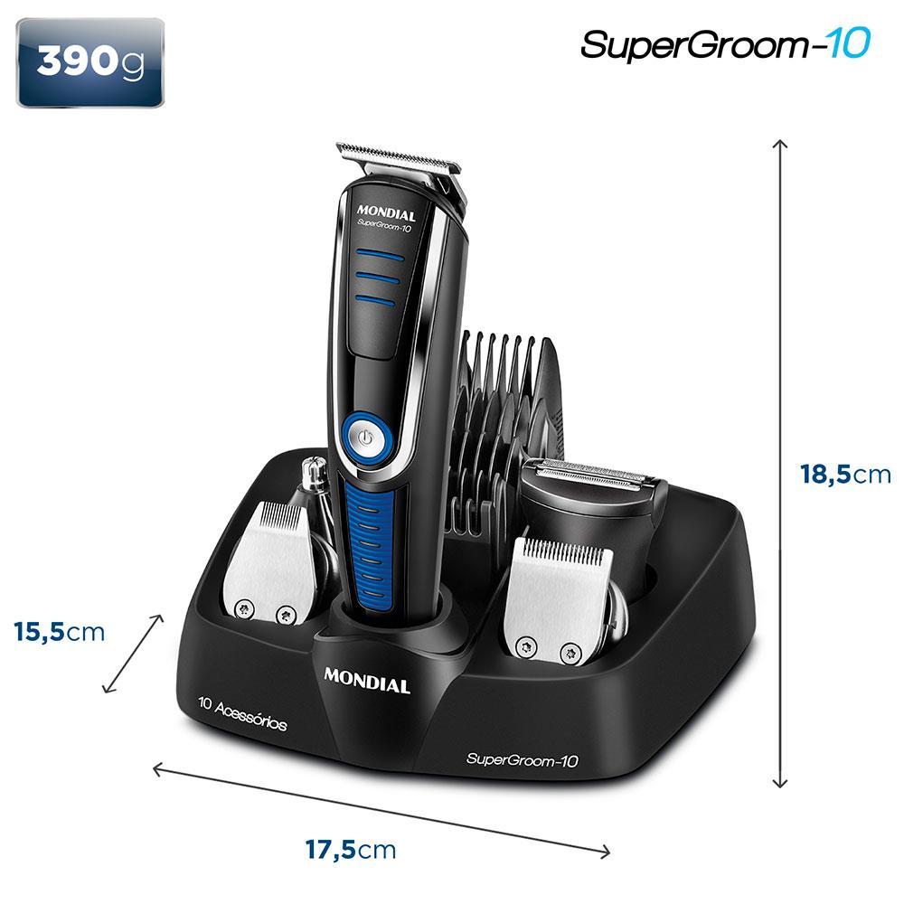 Aparador de Pelos Mondial Super Groom 10 em 1 BG-03 Sem Fio Preto/Azul - Bivolt - 11