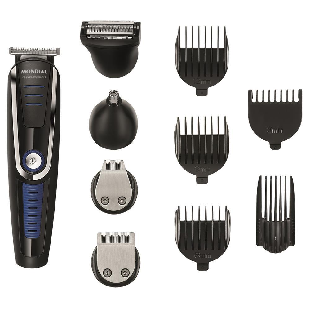 Aparador de Pelos Mondial Super Groom 10 em 1 BG-03 Sem Fio Preto/Azul - Bivolt - 2
