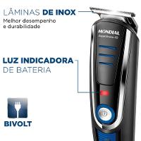 Aparador de Pelos Mondial Super Groom 10 em 1 BG-03 Sem Fio Preto/Azul - Bivolt - 9