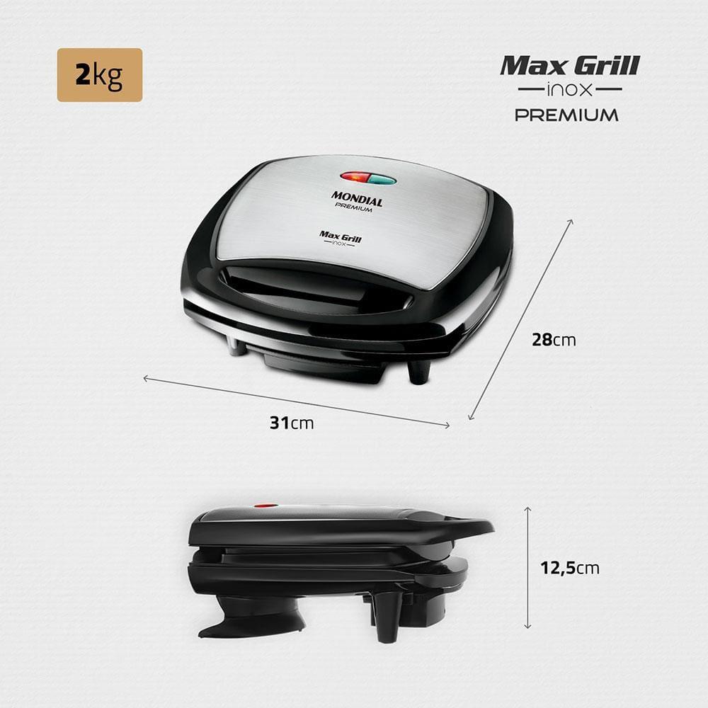 Grill Mondial Premium Max Grill G-07 com Espátula e Bandeja Coletora - Preto/Inox - 6