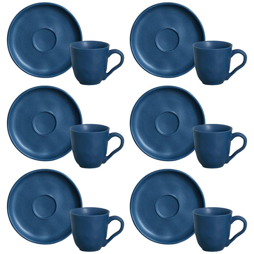 Conjunto com 6 Xícaras e Pires para Café Porto Brasil Bio Boreal em Stoneware Azul - 120 ml - 1