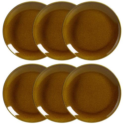Conjunto com 6 Pratos de Sobremesa Porto Brasil Coup Âmbar em Stoneware 19,4cm – Amarelo