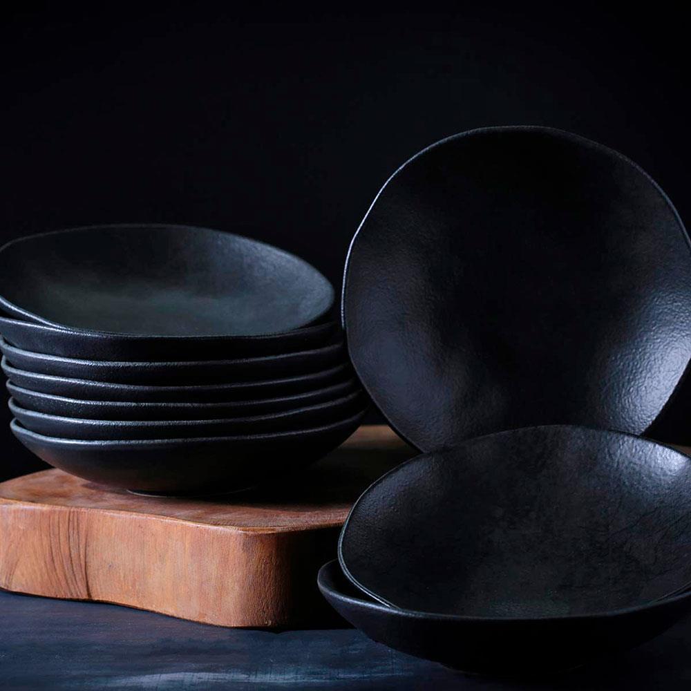 Conjunto com 6 Pratos Rasos Porto Brasil Orgânico Carbon em Stoneware 26,5cm – Preto - 5