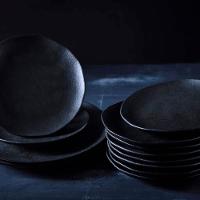 Conjunto com 6 Pratos Rasos Porto Brasil Orgânico Carbon em Stoneware 26,5cm – Preto