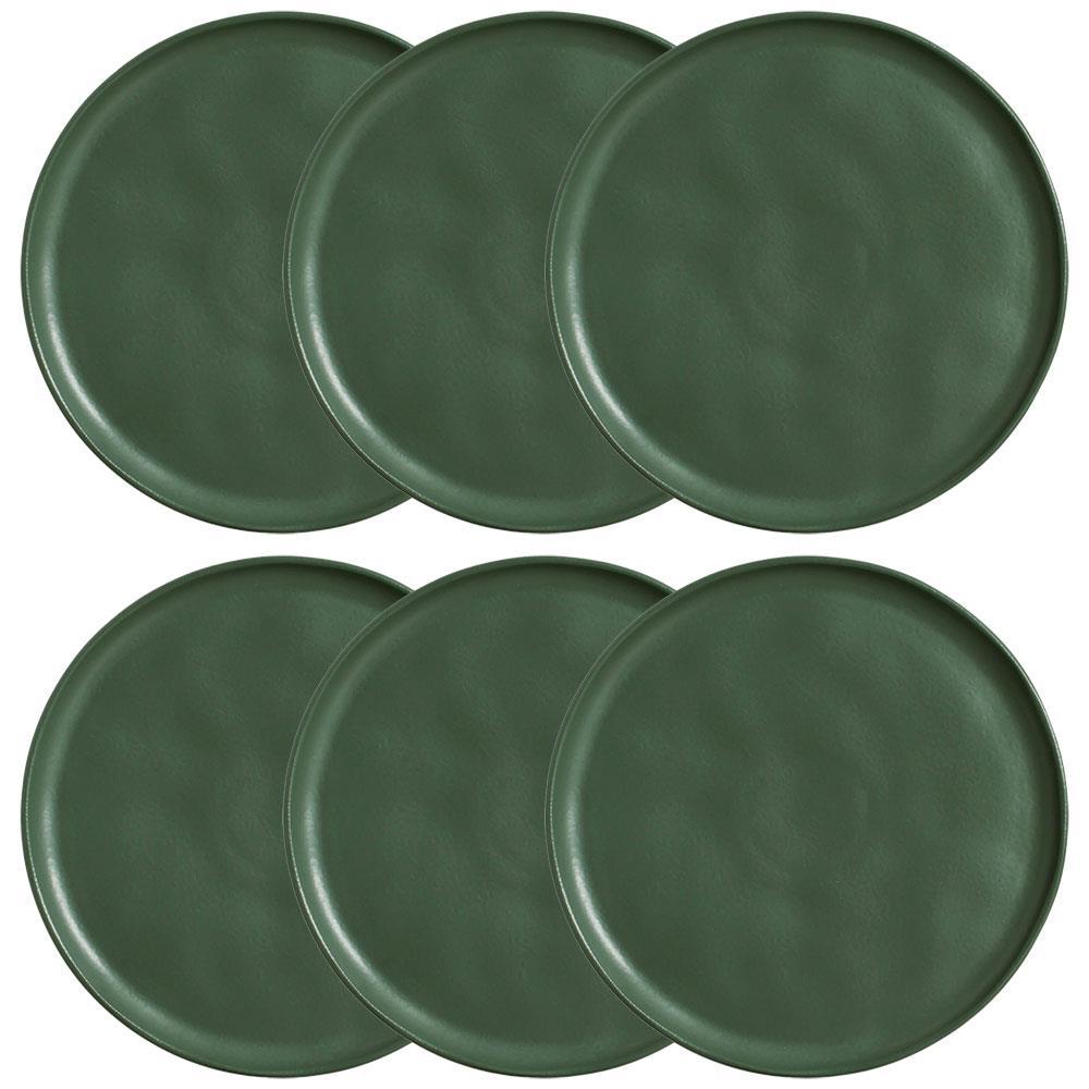 Conjunto com 6 Pratos Rasos Porto Brasil Bio Leaf em Stoneware 27,5 cm – Verde - 1