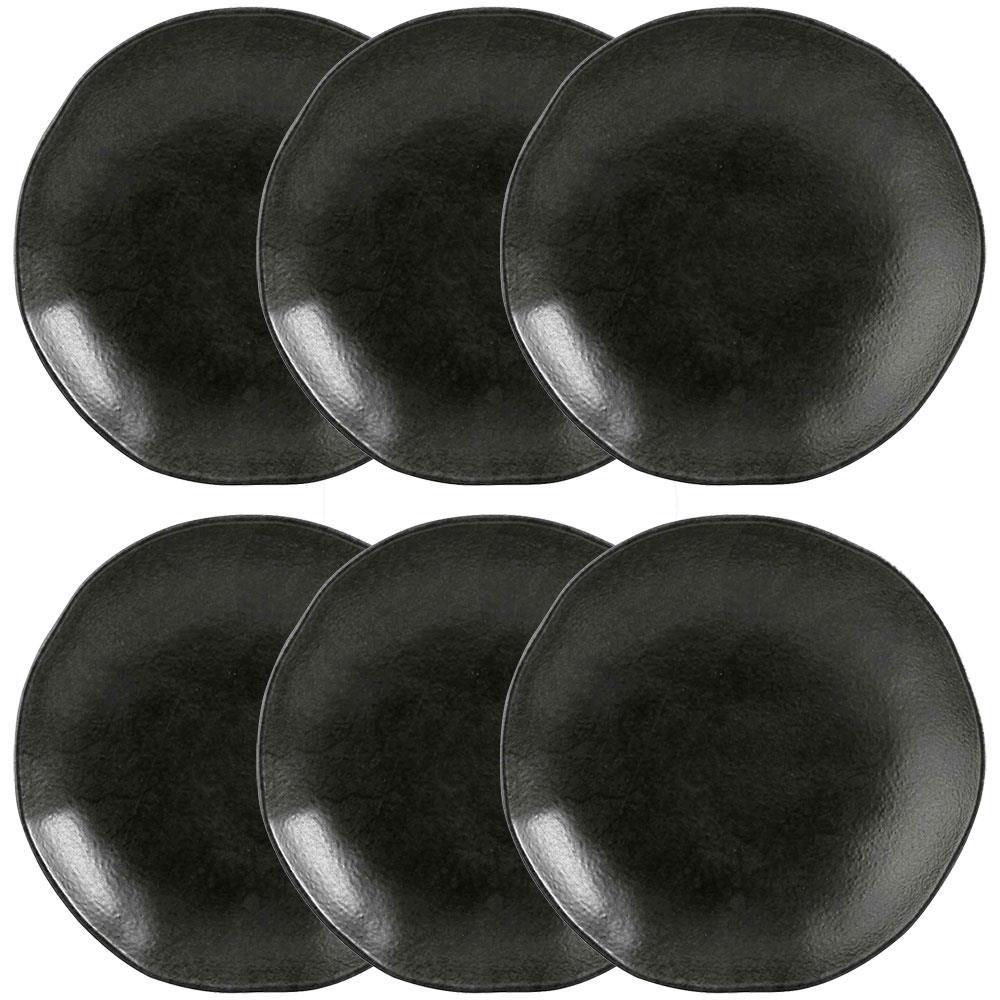 Conjunto com 6 Pratos Fundos Porto Brasil Orgânico Carbon em Cerâmica Stoneware 21,2cm - Preto - 1