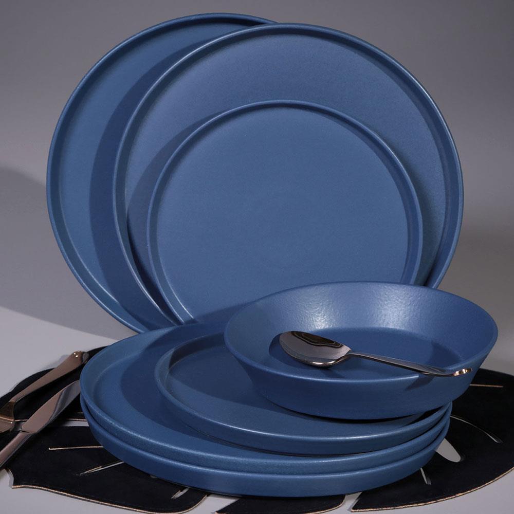 Conjunto com 6 Pratos Rasos Porto Brasil Neo Boreal em Stoneware 27 cm - Azul - 6
