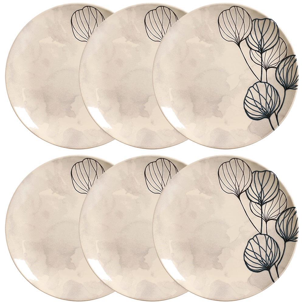 Conjunto com 6 Pratos Rasos Porto Brasil Coup Blue em Cerâmica Feldspática 27,5cm – Off-White - 1