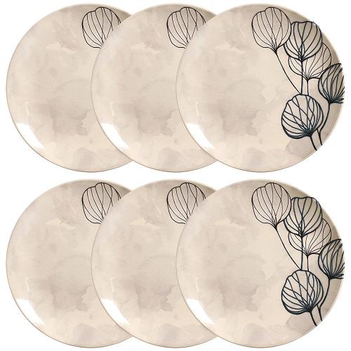 Conjunto com 6 Pratos Rasos Porto Brasil Coup Blue em Cerâmica Feldspática 27,5cm – Off-White