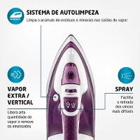 Ferro de Passar a Vapor Mondial Ceramic Express F-40 com Spray e Base Cerâmica - Branco/Roxo - 3