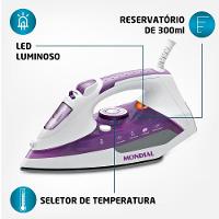Ferro de Passar a Vapor Mondial Ceramic Express F-40 com Spray e Base Cerâmica - Branco/Roxo - 5