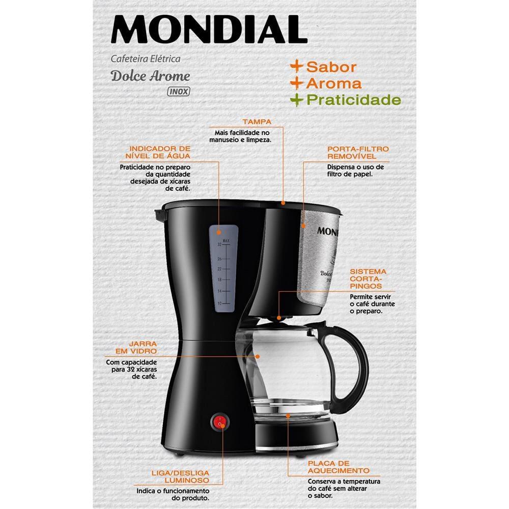 Cafeteira Elétrica Mondial Dolce Arome Inox C-32I 32 Xícaras - Preta - 5