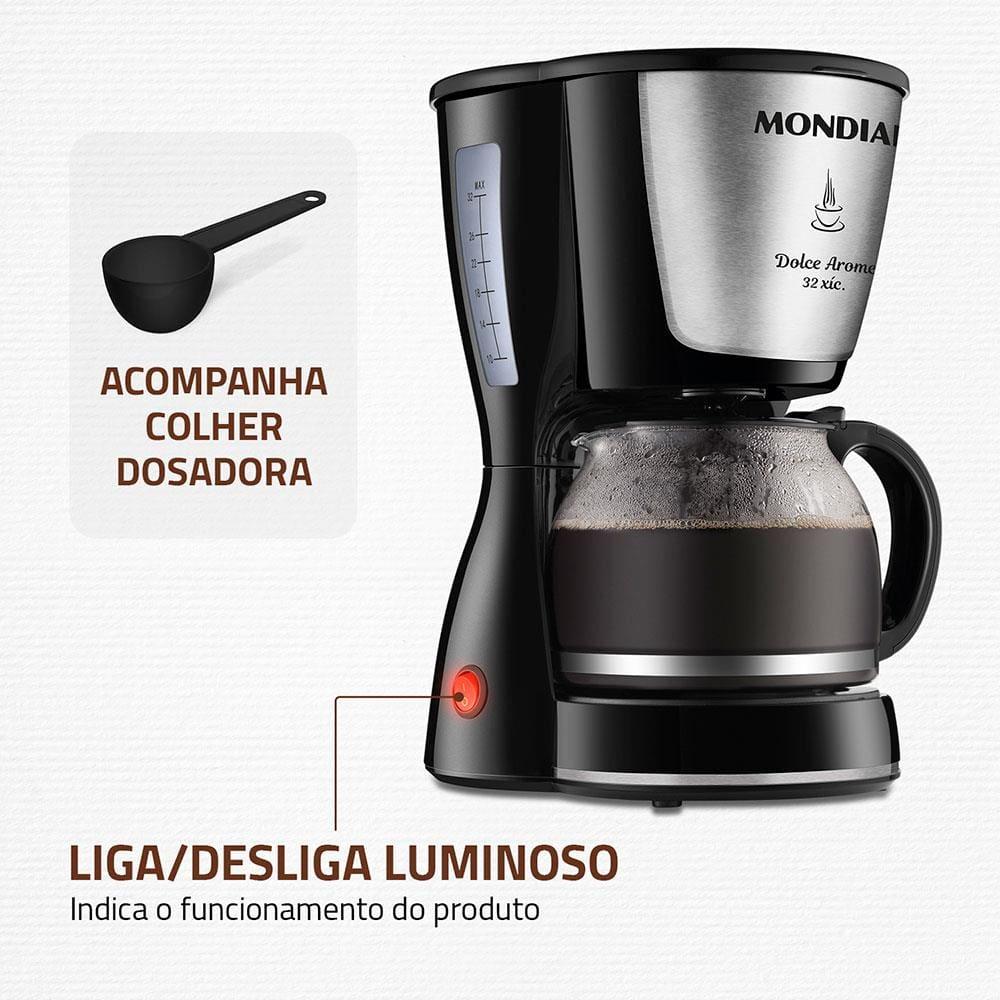 Cafeteira Elétrica Mondial Dolce Arome Inox C-32I 32 Xícaras - Preta - 9