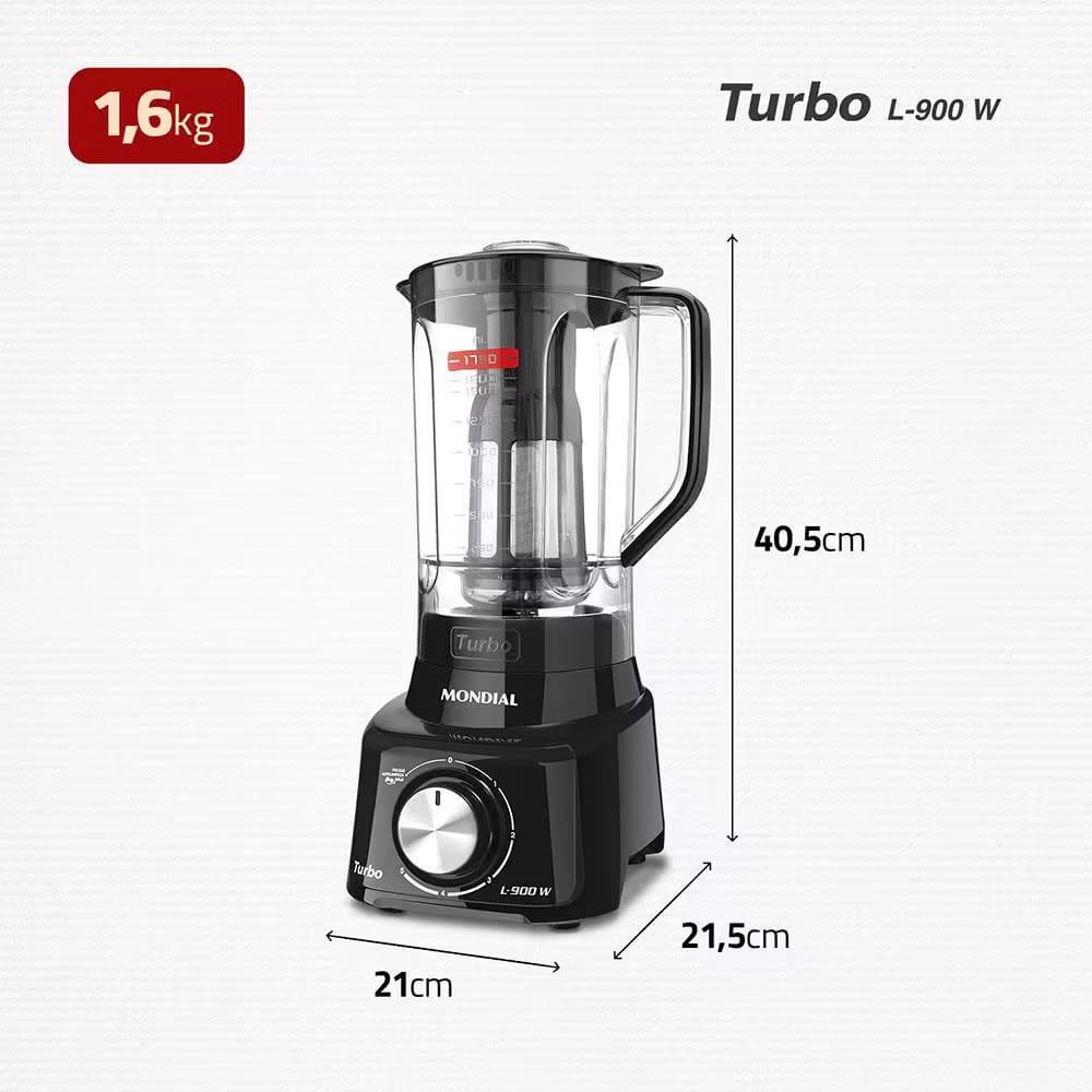 Liquidificador Mondial Turbo Full Black L900FB Preto 900W com 5 Velocidades - 8