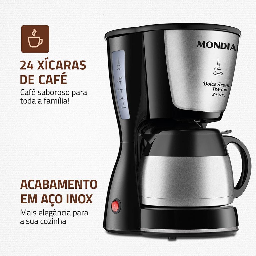 Cafeteira Elétrica Mondial Dolce Arome Thermo Inox C-33 JT 24 Xícaras - Preta - 2