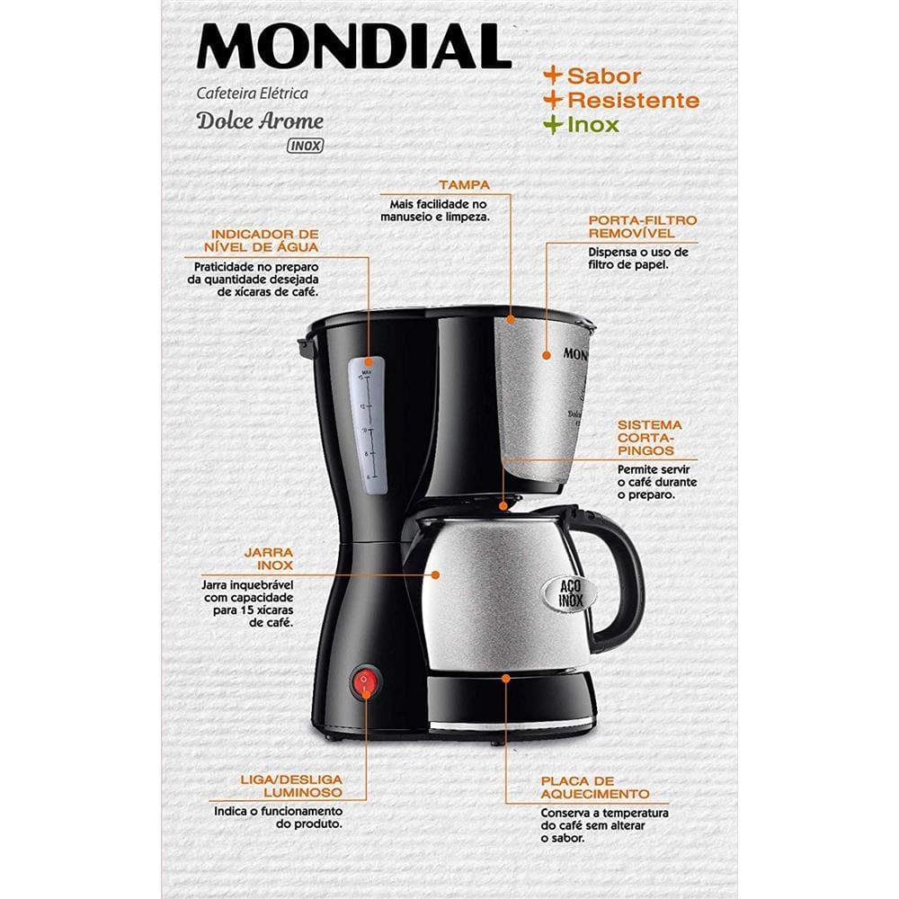 Cafeteira Elétrica Mondial Dolce Arome Thermo Inox C-34 15 Xícaras – Preta e Inox - 6