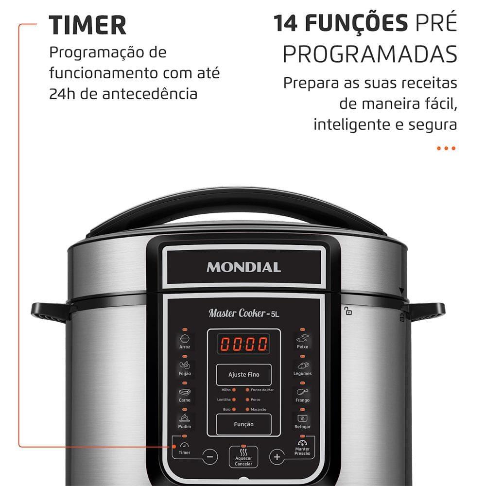 Panela de Pressão Elétrica Mondial 5L Digital Master Cooker PE-38 5L Preta - 3