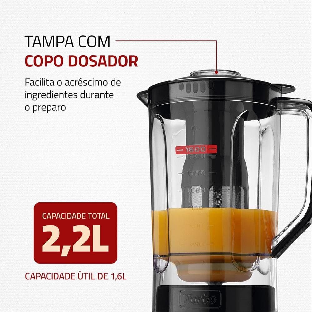 Liquidificador Mondial Turbo Power L-99 FB Copo San Cristal 3 Velocidades 550W Preto - 5