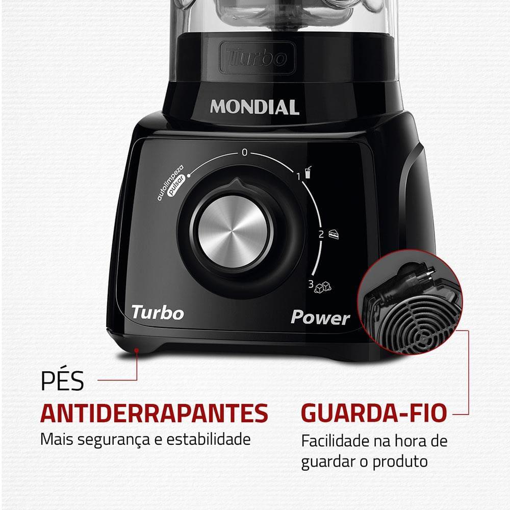 Liquidificador Mondial Turbo Power L-99 FB Copo San Cristal 3 Velocidades 550W Preto - 7