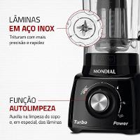 Liquidificador Mondial Turbo Power L-99 FB Copo San Cristal 3 Velocidades 550W Preto - 6