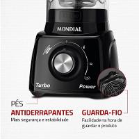 Liquidificador Mondial Turbo Power L-99 FB Copo San Cristal 3 Velocidades 550W Preto - 7