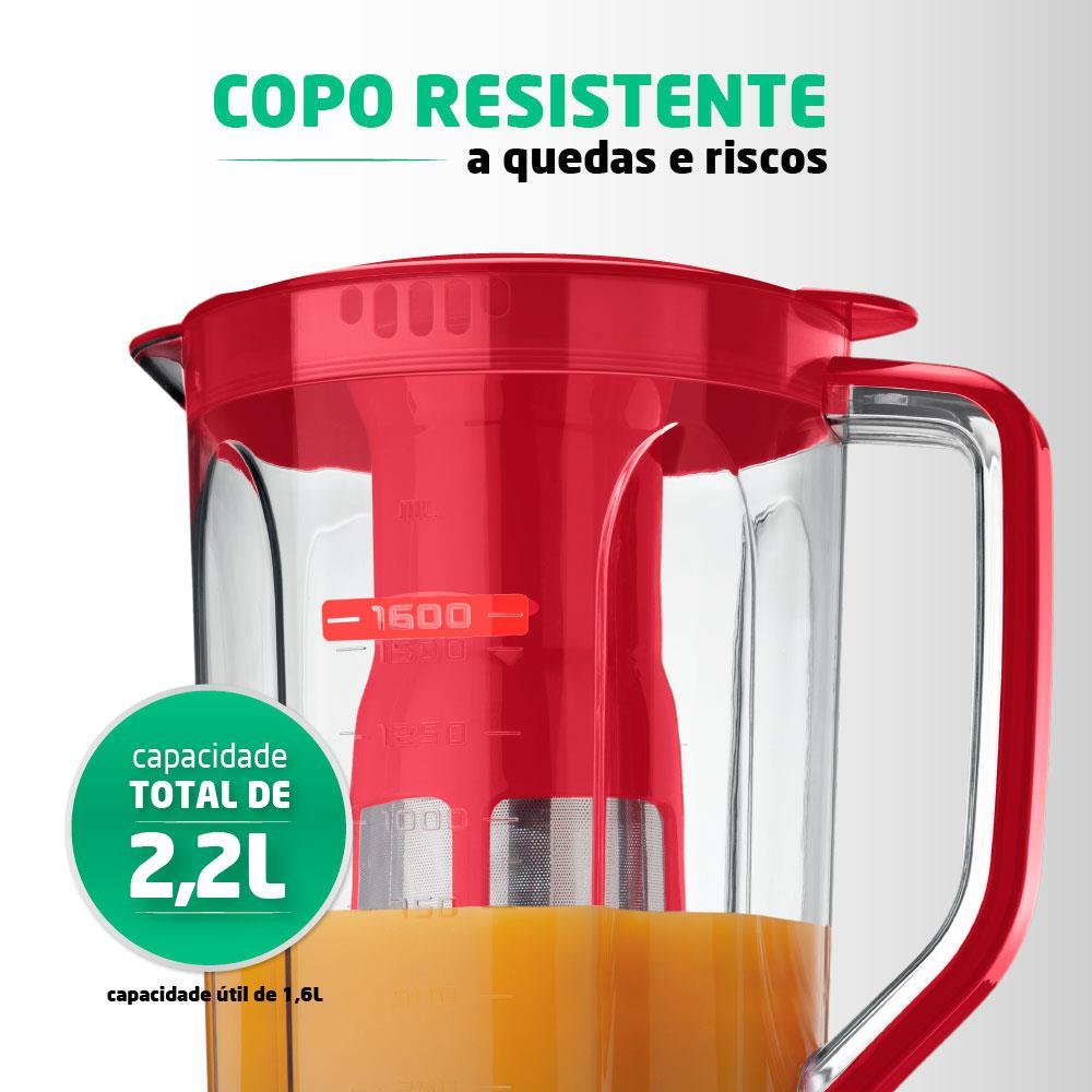 Liquidificador Mondial Turbo Power L99-FR 2,2L 500W 3 Velocidades Vermelho - 4