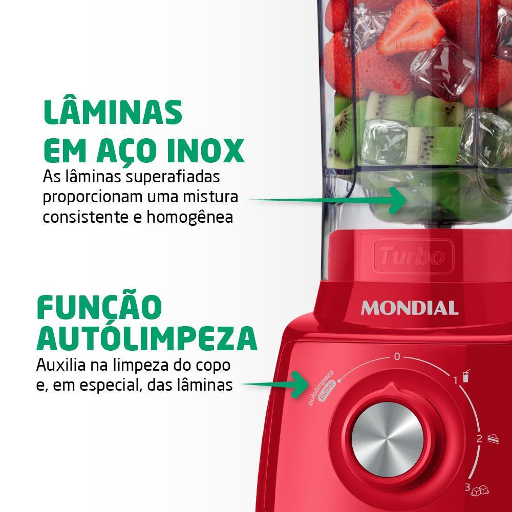 Liquidificador Mondial Turbo Power L99-FR 2,2L 500W 3 Velocidades Vermelho - 5