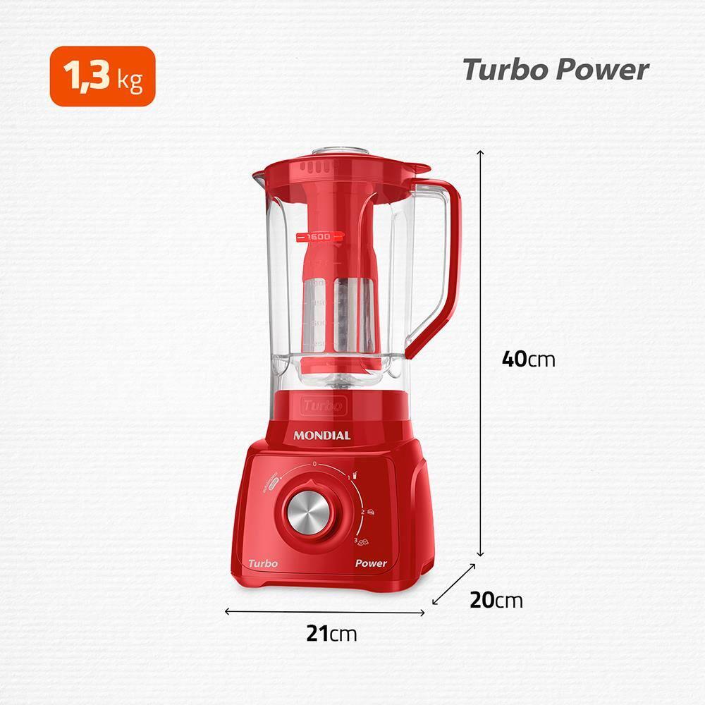 Liquidificador Mondial Turbo Power L99-FR 2,2L 500W 3 Velocidades Vermelho - 10