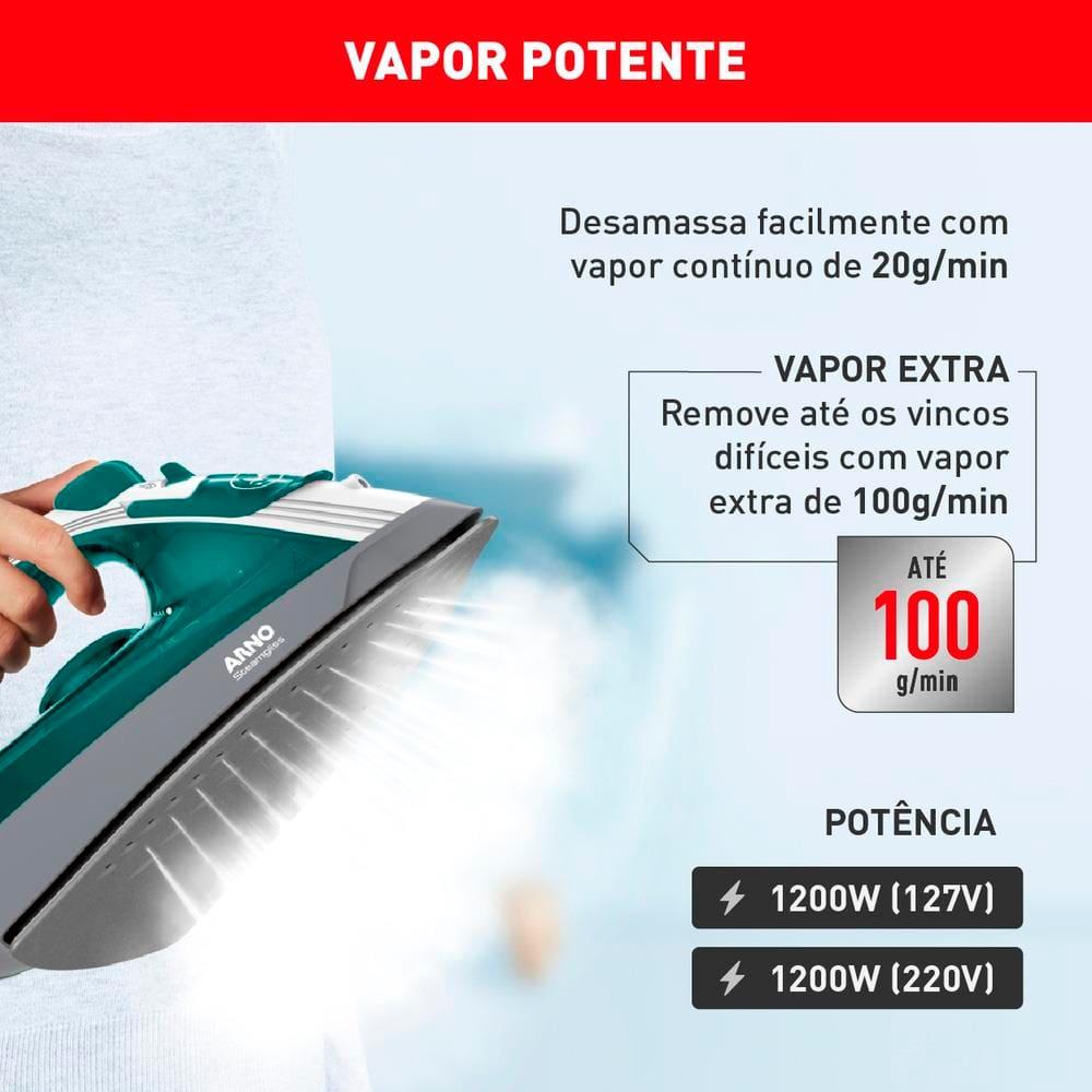Ferro de Passar a Vapor Arno Steamgliss FSGP com Spray e Base Antiaderente - Verde/Branco - 4