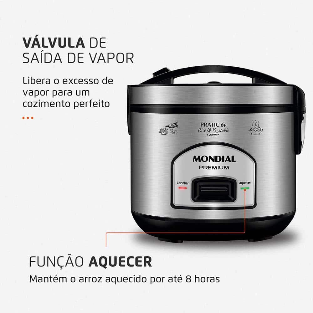 Panela Elétrica de Arroz Mondial PE-43 6 Xícaras - Preta/Inox - 4