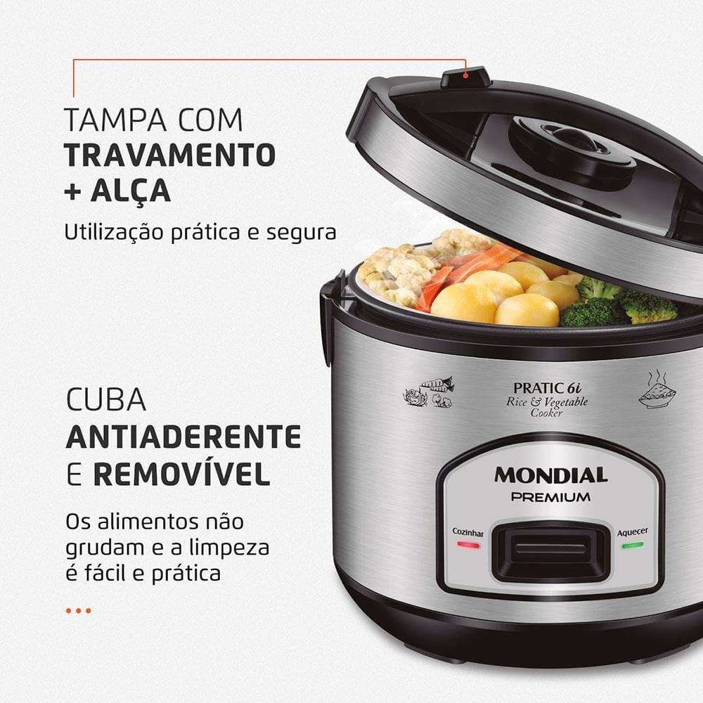 Panela Elétrica de Arroz Mondial PE-43 6 Xícaras - Preta/Inox - 5