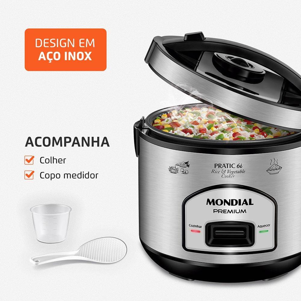 Panela Elétrica de Arroz Mondial PE-43 6 Xícaras - Preta/Inox - 7