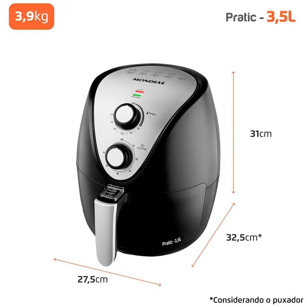 Fritadeira Elétrica Sem Óleo Air Fryer Mondial AF-30 Family Inox IV 3,5l – Preta - 8