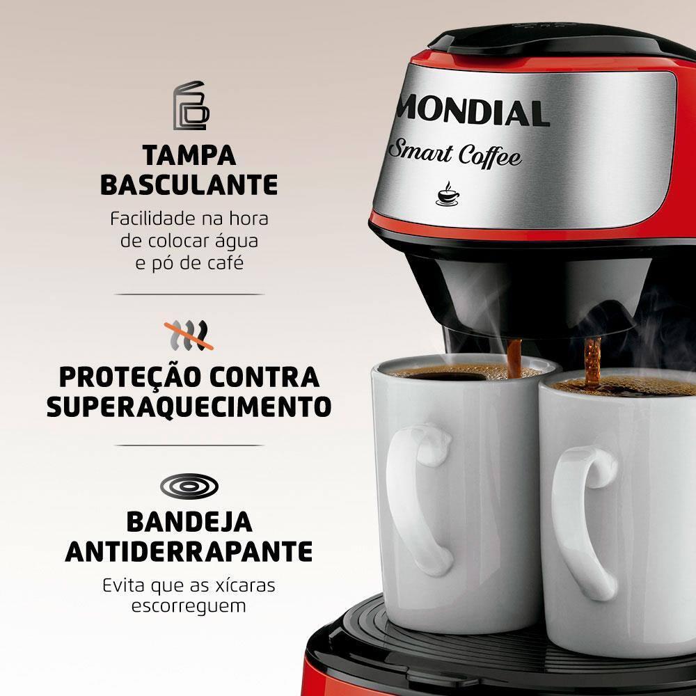 Cafeteira Elétrica Mondial Smart Coffee C-42 com 2 Xícaras Vermelha - 3