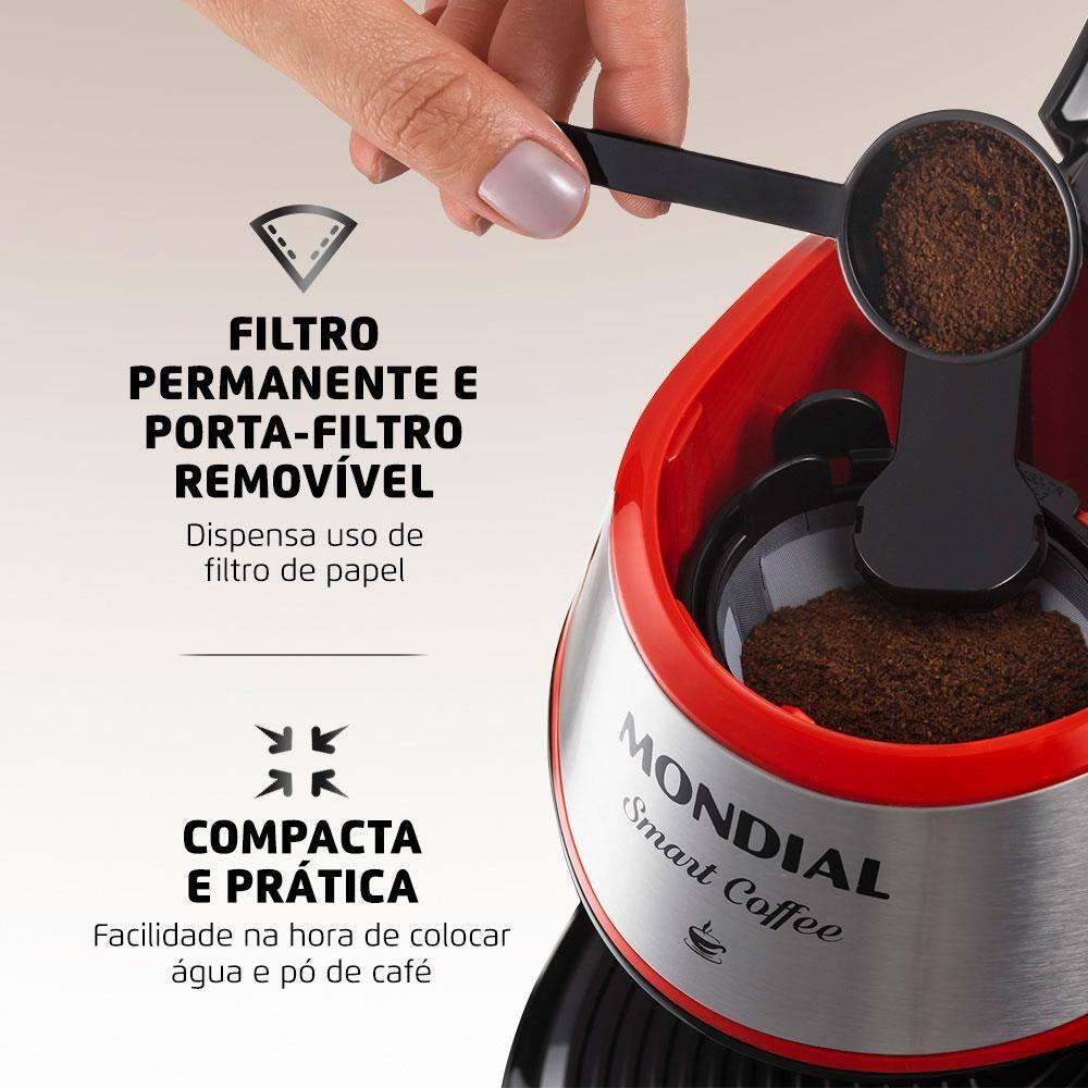 Cafeteira Elétrica Mondial Smart Coffee C-42 com 2 Xícaras Vermelha - 4